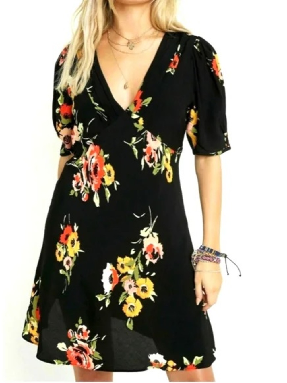 Free People Black Floral Mini Dress - Picture 4 of 4
